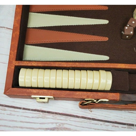 Vintage Tan Brown Stripe Backgammon Family Board Game With Booklet - Picture 6 of 12